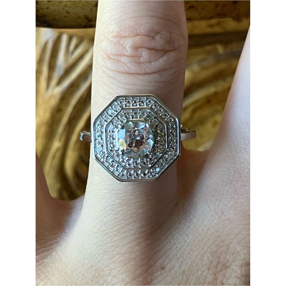 Natural White Topaz Art Deco Ring Size 8